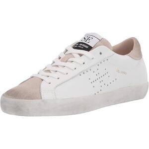 Sam Edelman Aubrie Sneakers Round Toe Lace Up Low Top Leather White Greige 7.5M